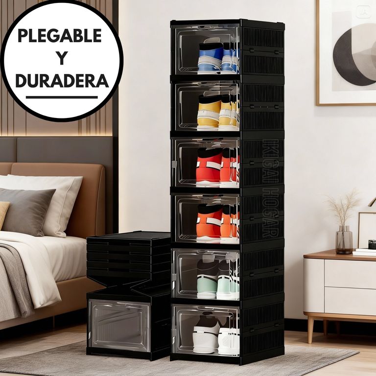 Organizador De Zapatos Plegable De 6 Niveles Vertical Ahorra Espacio Negro
