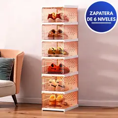 GENERICO - Zapatera Plegable Para 6 Pares Con Cuerpo Marrón Translúcido