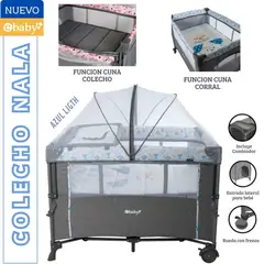 EBABY - Cuna Colecho Corral NALA con cambiador Azul Litgh