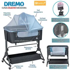EBABY - Cuna Colecho con Mecedora DREMO Azul