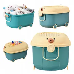 GENERICO - Caja organizador de juguetes apilables con rueda y tapa lego celeste