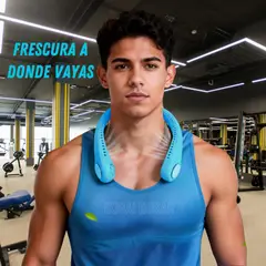 PREMIUM - Ventilador De Cuello Portátil Recargable 3 Velocidades USB Manos Libres - Celeste