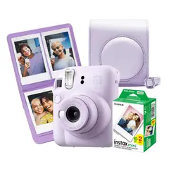 Fujifilm - Cámara Instax Fujifilm Mini12 Lila Morado + Pack 20 + Estuche + Mini Álbum