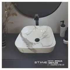 STONE - COMBO BOWL AMALIA GREYLINE + MEZCLADORA HASPER STB-01 STONE + DESAGÜE POP UP NEGRO