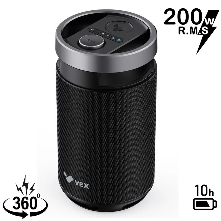 Parlante Bluetooth VEX Elite M1 200W IPX6 USB 10h 360°