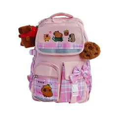 GENERICO - Mochila Capibara Escolar Porta Laptop Diseño Lazo Rosada