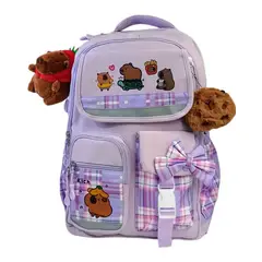 GENERICO - Mochila Capibara Escolar Porta Laptop Diseño Lazo Morada