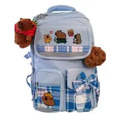 GENERICO - Mochila Capibara Escolar Porta Laptop Diseño Lazo Celeste