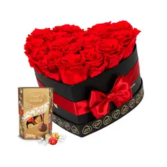 AIROSA - Corazón Eterno AIROSA - Box 17-20 Rosas Preservadas Rojas + 16 Bombones Lindt