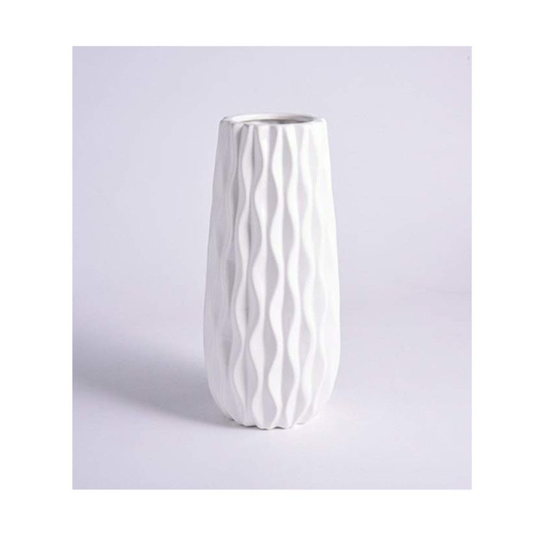 FLORERO DE CERÁMICA BLANCO CON DISEÑO