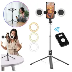 SEISA - Tripode 170cm con Aro LUZ LED Palo Selfie Stick Control Remoto Bluetooth Transmisiones Live  Streaming