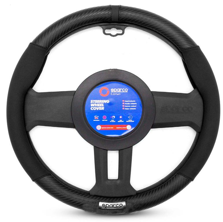 Forro De Timón Deportivo SPARCO Fibra De Carbono Universal Negro