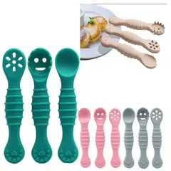 GENERICO - Set de Cucharas de Silicona para Bebé  Pack x3 con Estuche  Niña