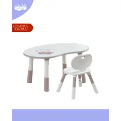 GENERICO - MESA OVALADA DE MADERA PARA NIÑOS - MODELO COLOR LILA BABY