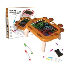 GENERICO - Juguete Creativo Pizarra Mesa de Dibujo con Luz LED y Plumones - Color Marrón