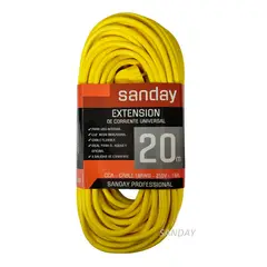 GENERICO - EXTENSION DE CORRIENTE 20 METROS ALARGADOR 3 ENTRADAS CABLE AMARILLO SANDAY