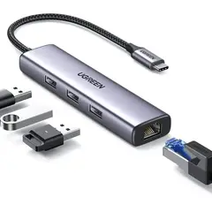 UGREEN - ADAPTADOR UGREEN CM475 – HUB 4 EN 1 (USB-C → RJ45 + 3 USB 3.0)