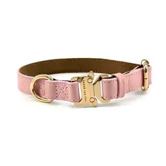 THE PET BRAND - Collar de cuero para mascotas - Rosa Pastel talla S regulable de 17cm a 23cm