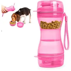GENERICO - Botella Portátil 2 en 1 para Mascotas – Agua y Alimento en un Solo Producto - ROSADO