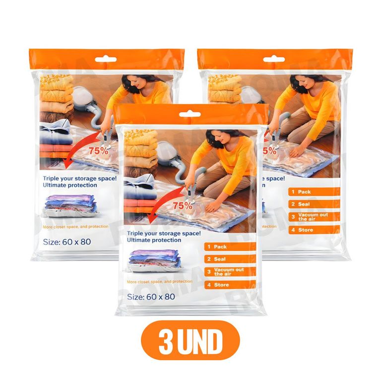 PACK 3 BOLSAS AL VACÍO COMPRESORA DE ROPA 60 X 80 CM