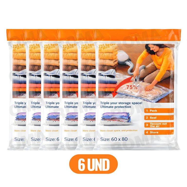 PACK 6 BOLSAS AL VACÍO COMPRESORA DE ROPA 60 X 80 CM