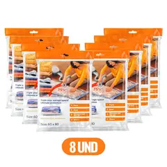 GENERICO - PACK 8 BOLSAS AL VACÍO COMPRESORA DE ROPA 60 X 80 CM