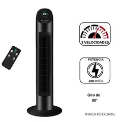 GENERICO - Ventilador Torre 86cm 3 Velocidades 200W 90° Silencioso Con Control - Black