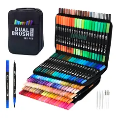 GENERICO - Marcadores 168 Colores Plumones Doble Punta Fina Dual Brush