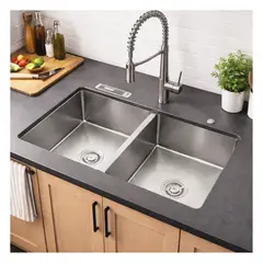 MAGIC - Lavadero de Cocina Acero Inoxidable 2 Pozas Satinado 84x48 cm con Portacuchillo