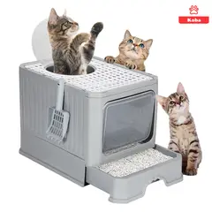 KOBA - Arenero Cerrado Gatos Baño Mascota Con Pala Antiolor Gris