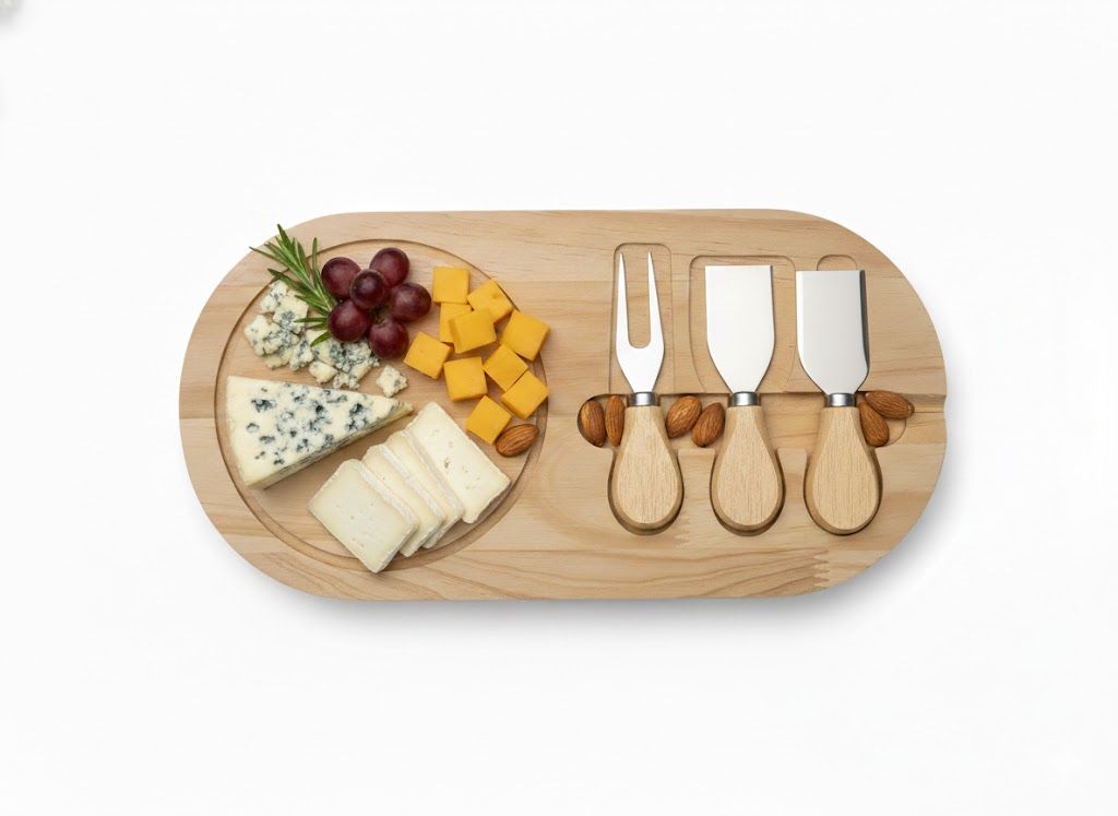 Tabla De Quesos De Madera Con Set De Cuchillos Gourmet
