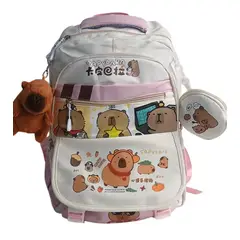 GENERICO - Mochila Capibara Escolar Porta Laptop Diseño Capypara Rosada