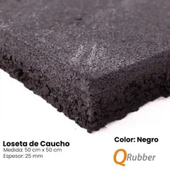 QRUBBER - Loseta de Caucho Color Negro 50cm x 50cm x 25mm -