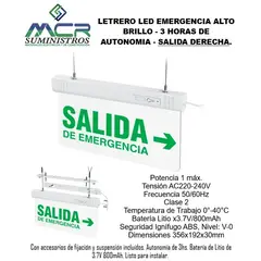 GENERICO - LETRERO SALIDA DE EMERGENCIA LED 1W ALTO BRILLO - AUTONOMIA 3H - SALIDA DERECHA