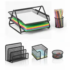 PENTHA - Set Organizador Escritorio Mesh Negro 5 Piezas -