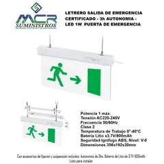 GENERICO - LETRERO SALIDA DE EMERGENCIA CERTIFICADO LED - 3H AUTONOMIA - LED 1W PUERTA DE EMERGENCIA