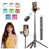 SEISA - Tripode Palo Selfie Stick 190cm con  Luz LED  Control Remoto Bluetooth Luz LED  para Creadores Live Streaming