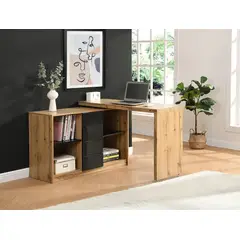 VENTITAS HOME - Escritorio en L Sassy Ventitas Home Color Macadamia y High Gloss Negro