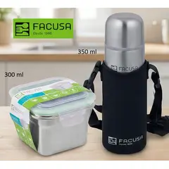 FACUSA - Set de Termo Acero Inoxidable 350Ml y Taper Cuadrado. 300 ml