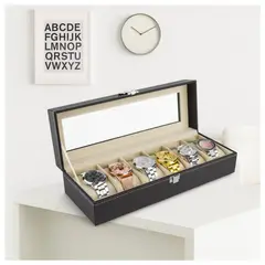OEM - Caja Organizadora de 6Relojes  Porta Relojes Organizador de 6Compartimientos Portarelojes Exhibidor