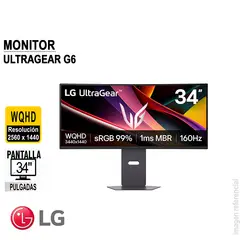 LG - Monitor Gaming LG UltraGear G6 34 Curvo WQHD VA160Hz 1ms MBR HDMIx2 DP Headphone-out