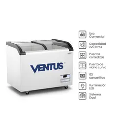 Ventus - Ventus Congeladora Tapa Vidrio Curvo CTV-220Q PRO Blanco 220L