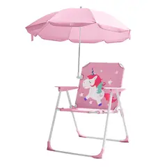 KELLER - Silla para Niños Plegable con Sombrilla Diseño Unicornio Rosado XC6