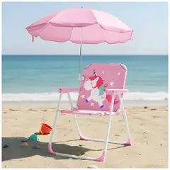 KELLER - Silla para Niños Plegable con Sombrilla Diseño Unicornio Rosado XC6