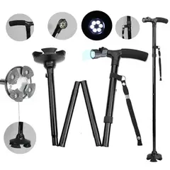 OEM - Bastón Plegable de Aluminio Ajustable con Luz LED y Alerta Antideslizante y Ergonómico para Ancianos