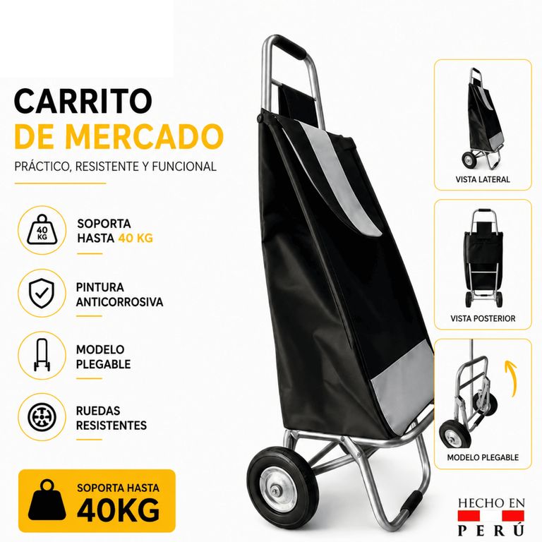 Carrito Coche de Mercado de Metal Peruano con Bolso