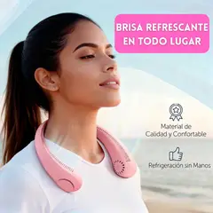 PREMIUM - Ventilador De Cuello Portátil Recargable 3 Velocidades USB Manos Libres - Rosa