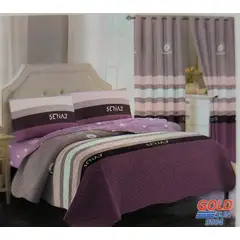 GOLDSUN - CUBRECAMA 7 PIEZA TELA CON TELA DE VERANO CON CORTINA 2 PLAZAS PREMIUN