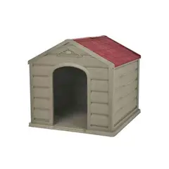 RIMAX - Casa para Perro Pequeña de Polipropileno Color Taupe con Techo Rojo Ladrillo - 026852