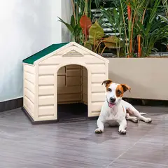 RIMAX - Casa para Perro Pequeña RIMAX de Polipropileno Taupe con Techo Verde 13188-XP
